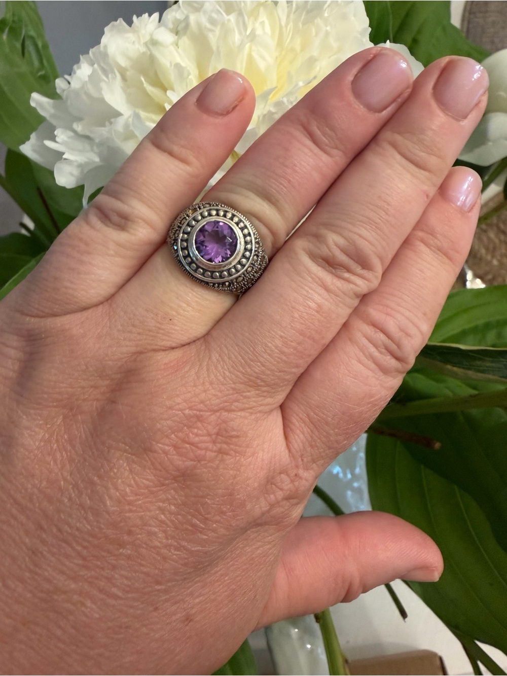 Purple Marcasite Sterling Silver Ring